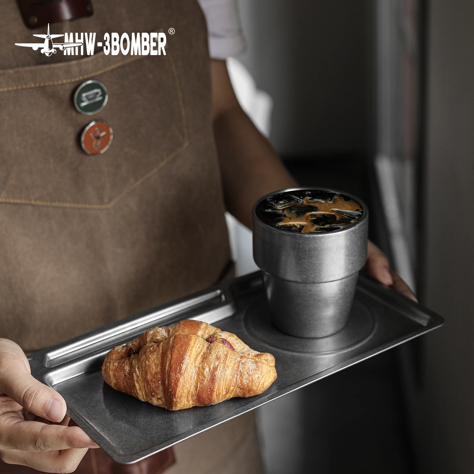 

MHW-3BOMBER Vintage Food Tray Stainless Steel Oblong Serving Tray Fast Food Tray for Home Coffee Table Snacks