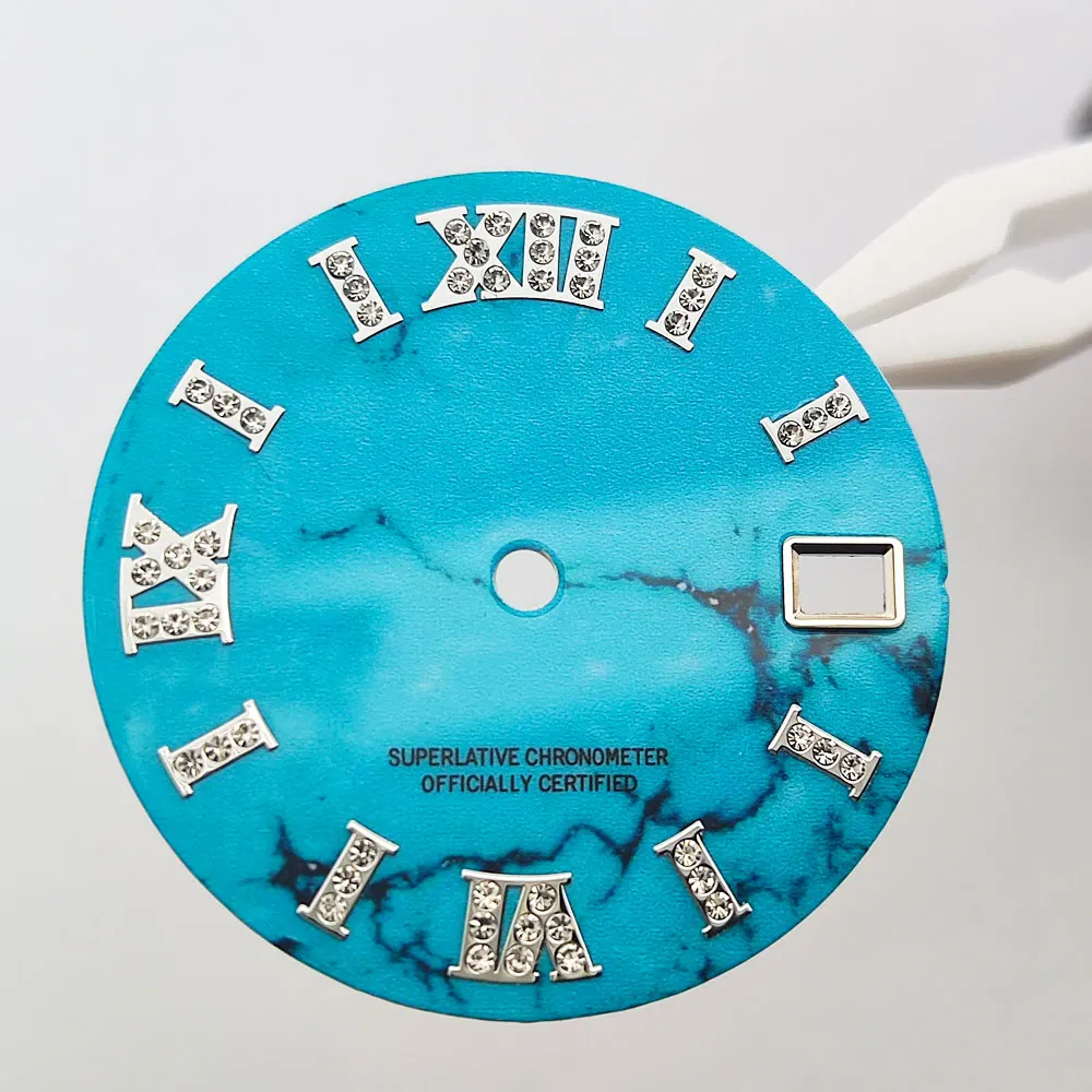 قرص nh35 28.5 ملم قرص ساعة قرص رخامي ماسي أرقام رومانية قرص أزرق يناسب ملحقات ساعة الحركة nh35nh36