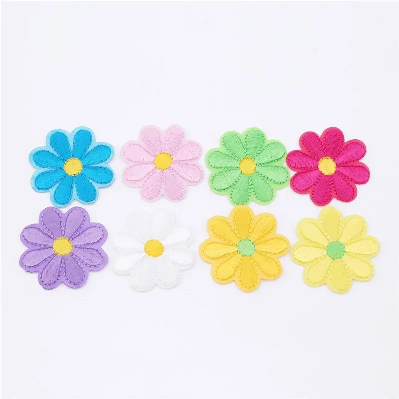 10PCS/lots Daisy Sunflower Flower Embroidery Patch Iron On Patches For Clothing Thermoadhesive Patches On Clothes Jacket Sew DIY