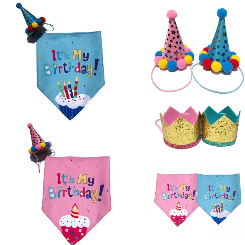 Pet Birthday Hats for Boys Girls Holiday Party Apparel Accessories for Small Medium Puppies Cats Doggies Cone Hat Bandana