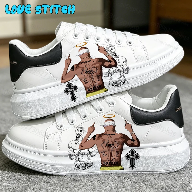 

New Model Tupac 2Pac Man Woman Adult Shoes Fashion Trend Graffiti White Waterproof Solid Color Sole Selection Sneakers