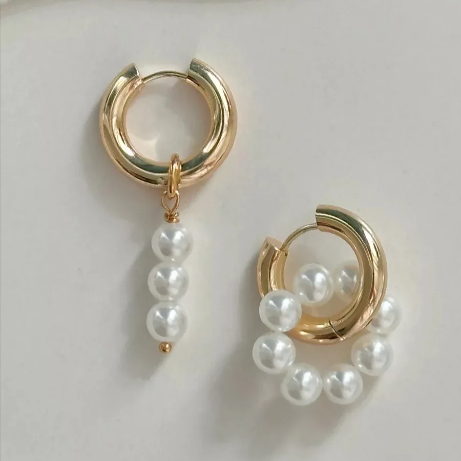 Long Asymmetry Imitation Pearl Tassel Pendant Hoop Earrings for Women Men Fashion Elegant Retro Jewelry Party Gifts