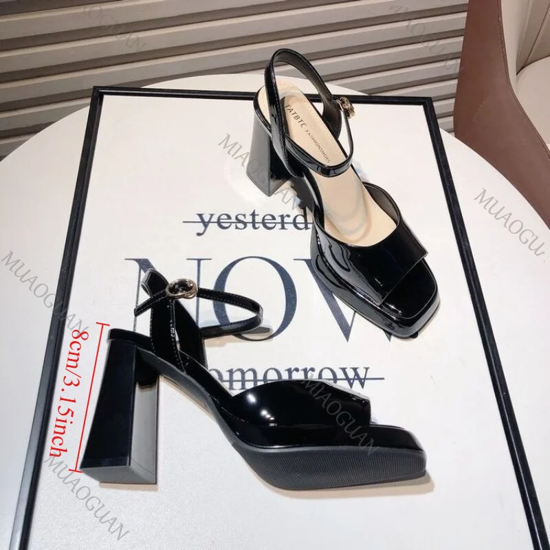 Sandalias de tacón de bloque con correa y hebilla para verano, zapatos de tacón alto de moda con punta abierta para fiesta y boda para mujer, nuevas sandalias de plataforma de 8 cm