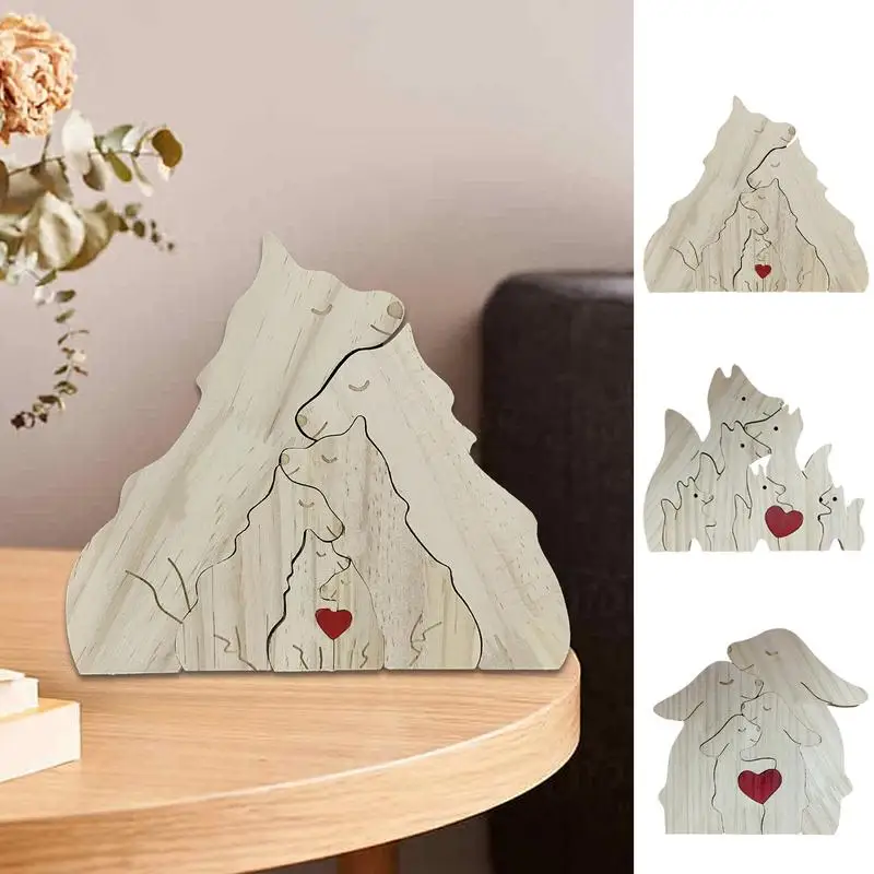 

Деревянная семейная головоломка с животными, волк, семейный подарок на память, день матери, настольный орнамент, деревянное семейное сердце, головоломка, украшение для дома
