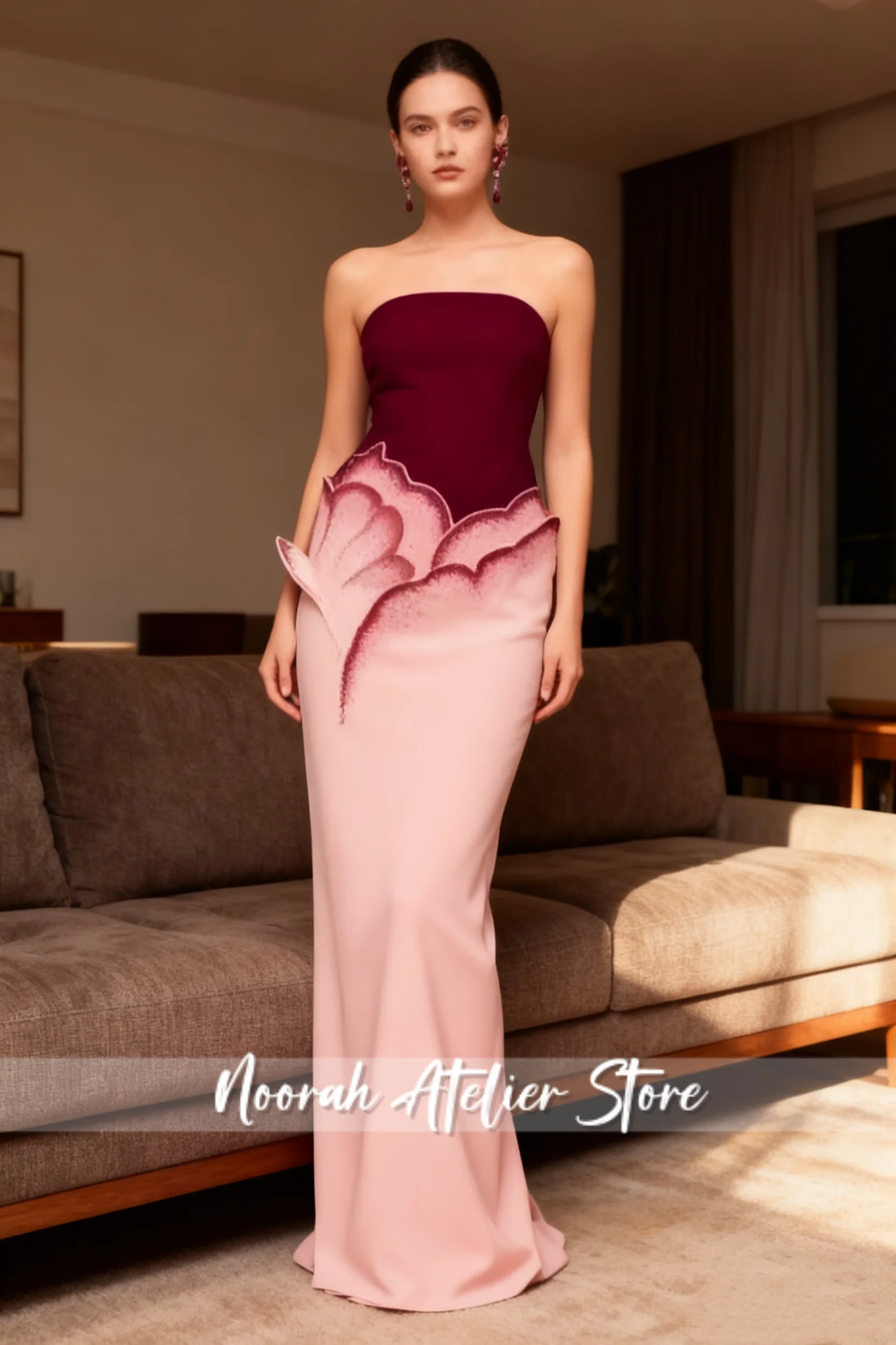 

Pink Sequins Beaded Prom Dresses Strapless Pleated Evening Dresses Mermaid Tiered Floor Length Formal Party Dress Customized