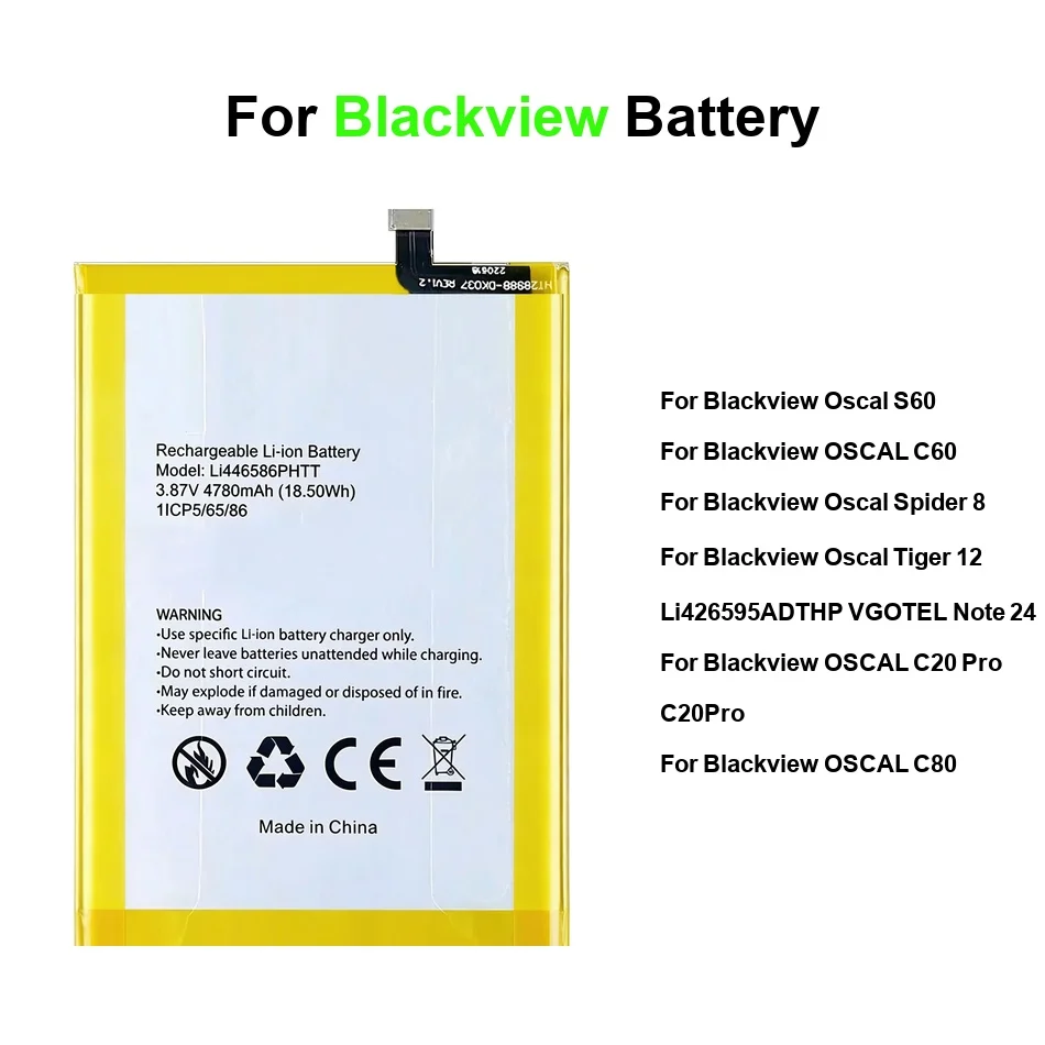 

Аккумулятор для мобильного телефона 3380-13000 мАч для Blackview Oscal C20 C60 C80 S60 Spider Tiger 8 12 Pro Li426595ADTHP LI458393HTT-B