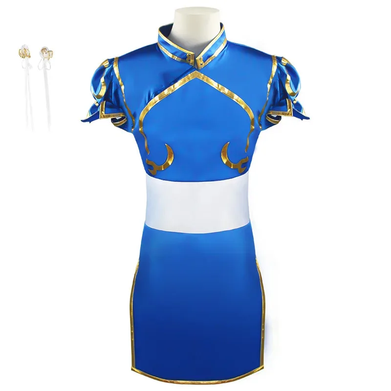 

Game Street -Li Cosplay Chun Li Wig Bracelet Accessories Woman and Girl Battle Dress Halloween Costume sk;m1