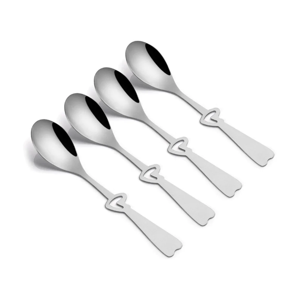 Smooth Edges Cute Stirring Scoop Kitchen  Tableware Heart-shaped Spoon Fork Stainless Steel 410 Mirror Polishing Process 12g