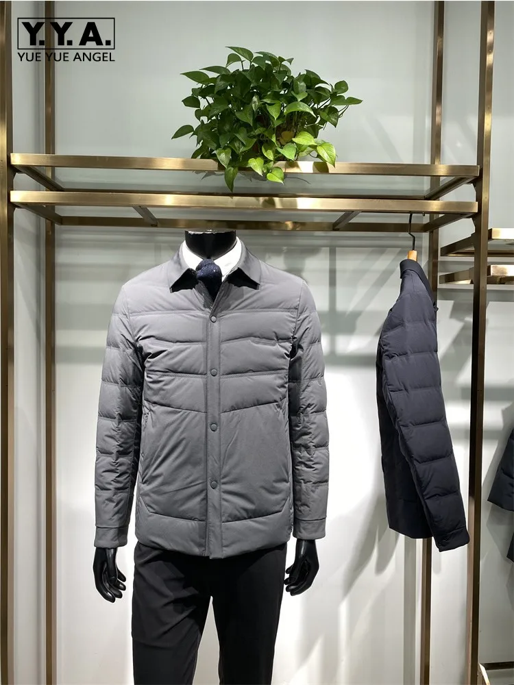 Winter Autumn Mens Turndown Collar Down Jacket Liner Detachable Business Leisure Puffer Jackets Single Breasted Thin Outerwear