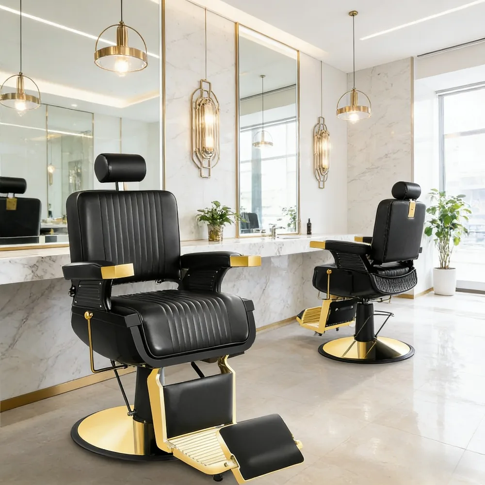 Black Gold Barber Chair, Reclining Salon Chair Hair Stylist, Barber Chairs for Barbershop Supports up to 500lbs, Customized - view 6