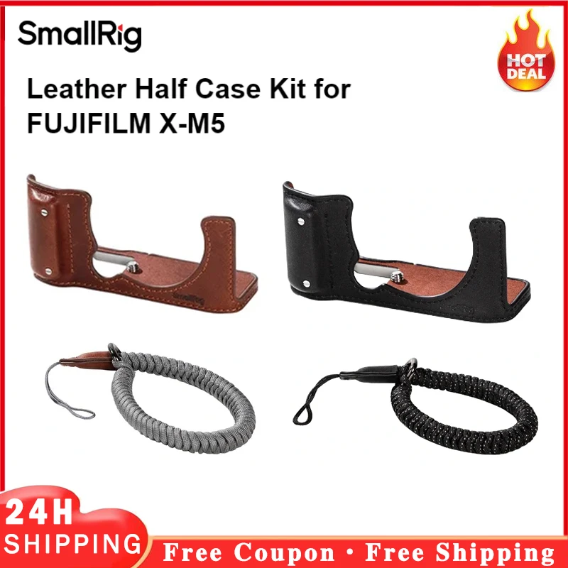 SmallRig Camera Leather Half Case Kit for FUJIFILM X-M5 Universal Braided Wristband Shoulder Strap Camera Accessories 4880/4879