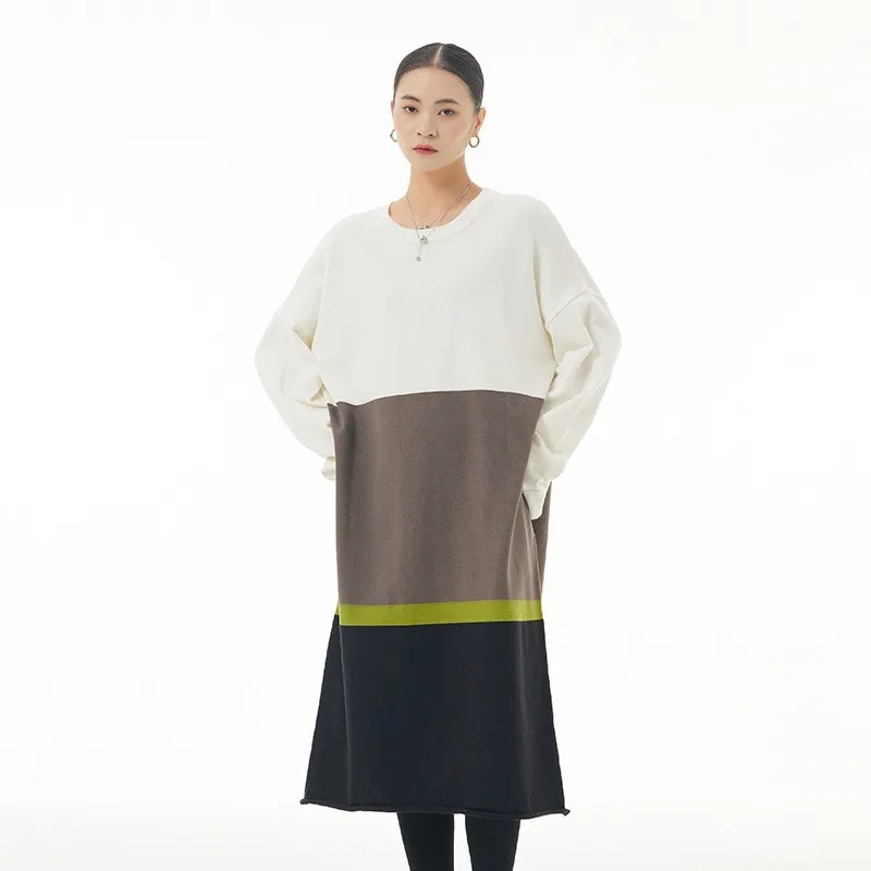 

Japanese color contrast fashion niche dress 2023 autumn and winter new women's loose thin A-line skirt 8896