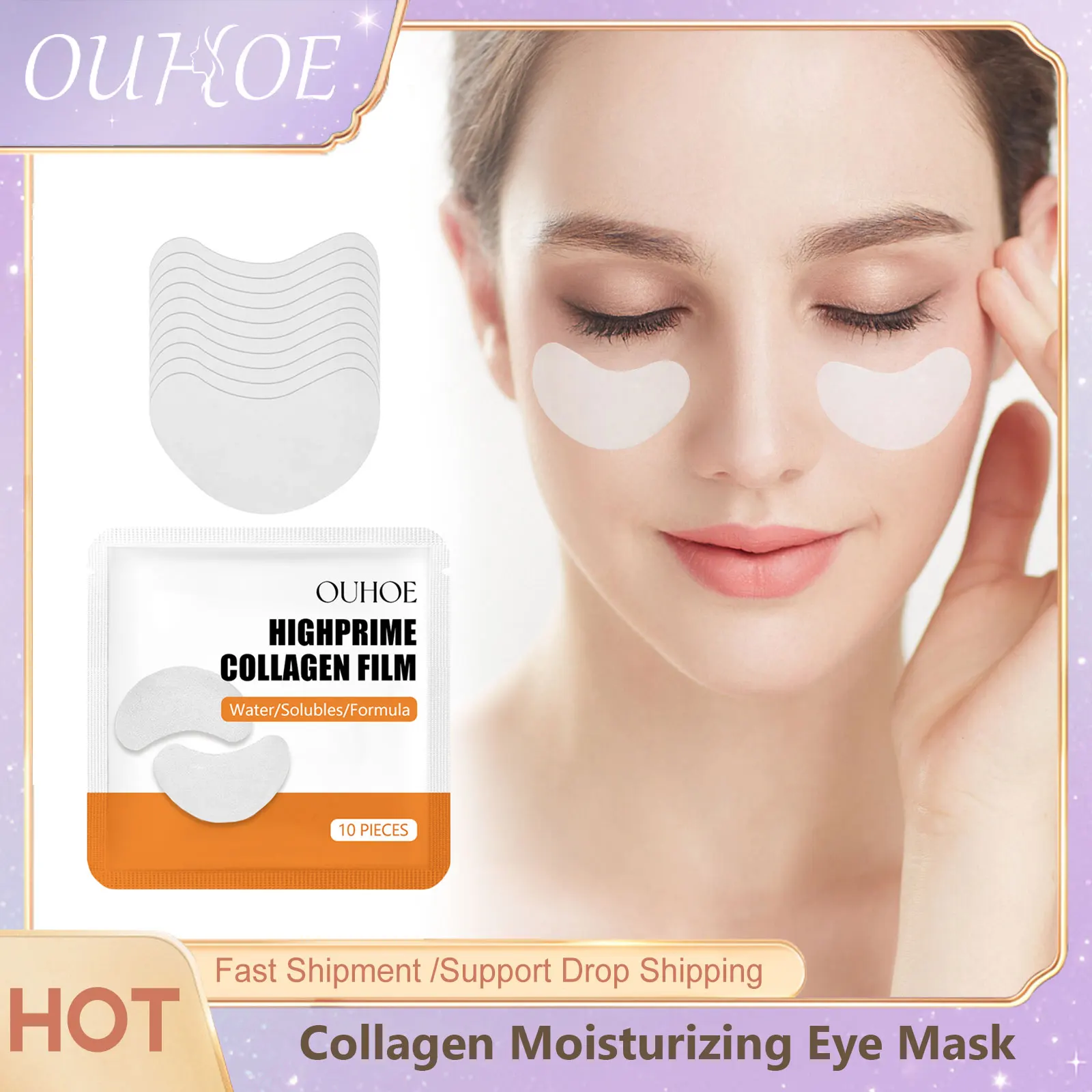 Masque raffermissant pour les yeux au collagène, Soluble, Lifting, Estompe les ridules, Nourrit Hydratant, Anti-poches, Masque dissolvant pour les cernes