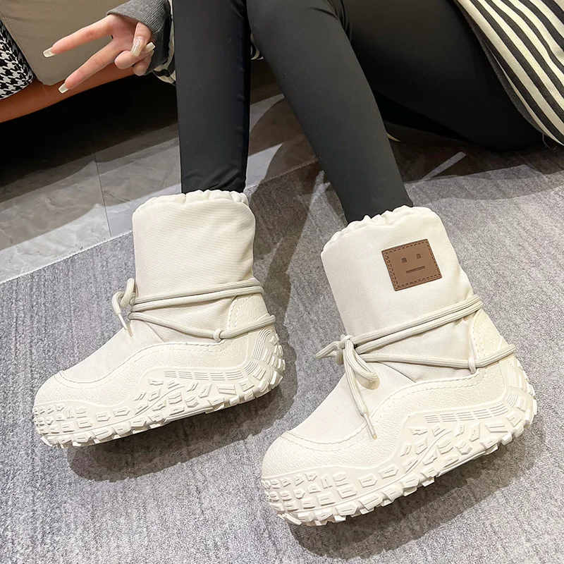 Winter Women\'s Plush Fashion Cotton Shoes Large Platform Anti Slip Snow Boots Outdoor Work High Quality Comfortable Lady\'s Boots