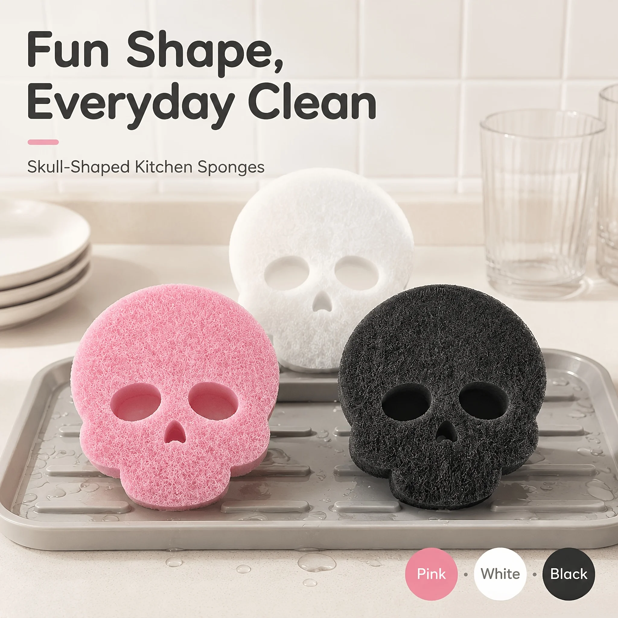 10/5 Pieces in Random Colors, Skull Cleaning Sponge, Three-Layer Cleaning Sponge, Household Kitchen Sponge for Dishwashing, Imitation Loofah Sponge, Halloween and Christmas Gifts