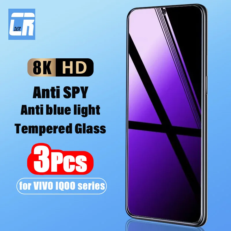 1-3PCS Anti-Blue Light Privacy Glass For VIVO IQOO 12 11 10 9 8 7 Anti Spy Screen Protector IQOO  Neo 9 Pro 6 3 5 SE Glass