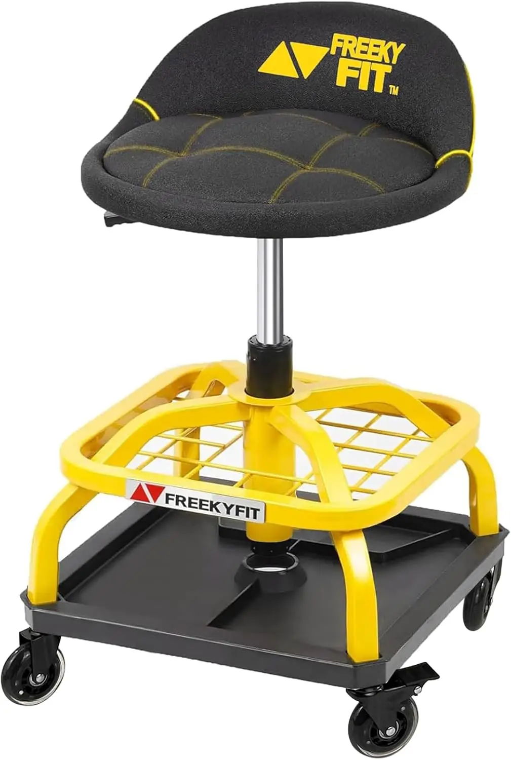 

Rolling Shop Stool with Wheels, Heavy Duty Mechanic Stool with Backrest, Adjustable Height 19.5-25", 360° Swivel, Tool Tray