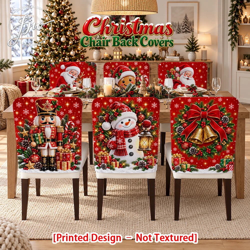 2/4/6pc Christmas Chair Back Covers Xmas Themed Dining Chair Slipcovers for Holiday Party Home Decor