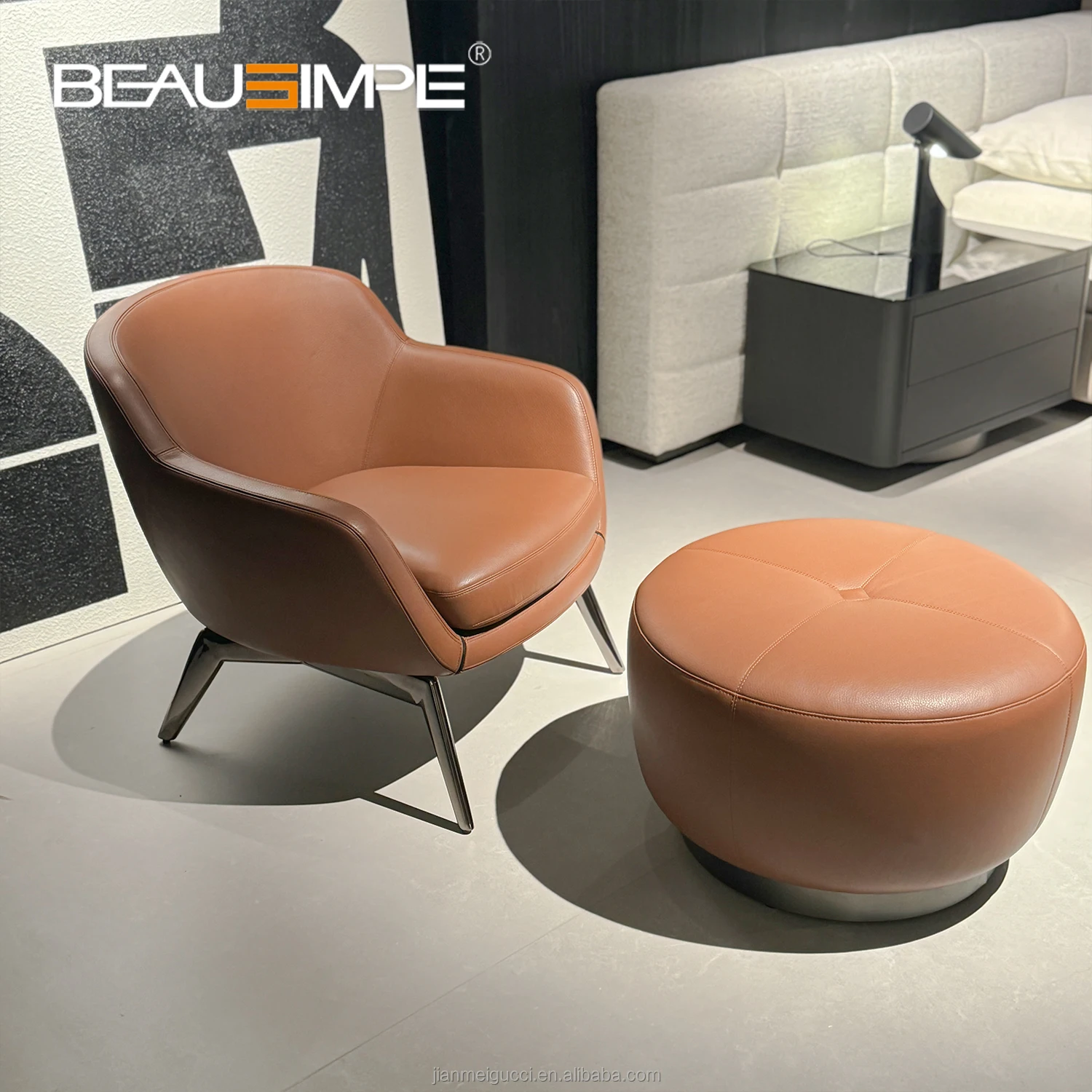 

Living Room Multi-Scene Ergonomic High Density Memory Foam and Customizable Leather Seat Cushion Leather Armchair