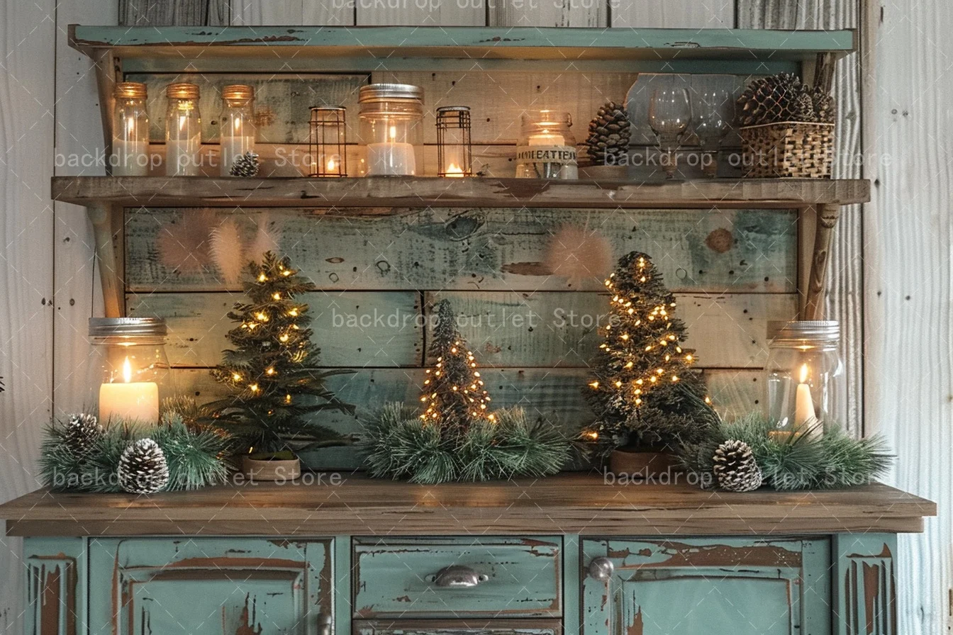 Mehofond 크리스마스 실내 주방 사진 배경 어린이 성인 어린이 녹색 나무 캐비닛 크리스마스 트리 Photocall 배경