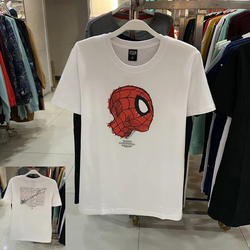تي شيرت قابل للتنفس من القطن الخالص للرجال والنساء ، أعجوبة ، اتجاه مطبوع للرجل العنكبوت ، بأكمام قصيرة ، موضة ، قصة ضيقة ، رسوم متحركة ، أزواج ، صيف #4