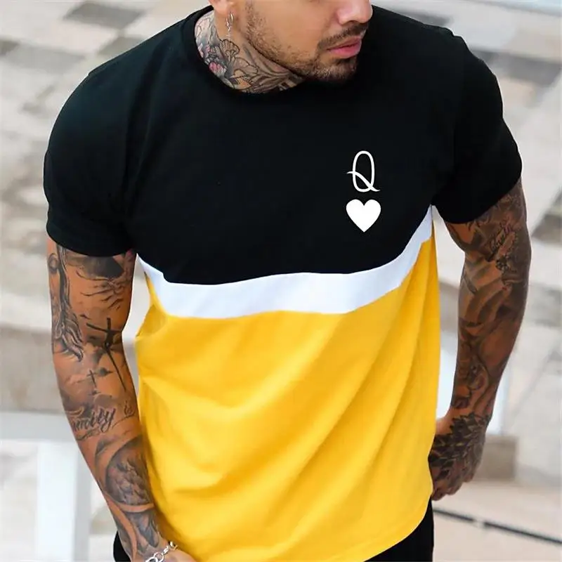 Camiseta 3D estilo rua masculina, gola redonda, estampa pôquer, manga curta, listra zebra, tops grandes, moda verão, 2022