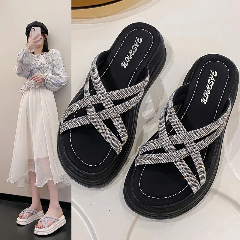 Shoes Low Loafers Slippers Casual On A Wedge Platform Slides Slipers Women Luxury Soft 2024 Leisure Hoof Heels Rome PU Floral Sc