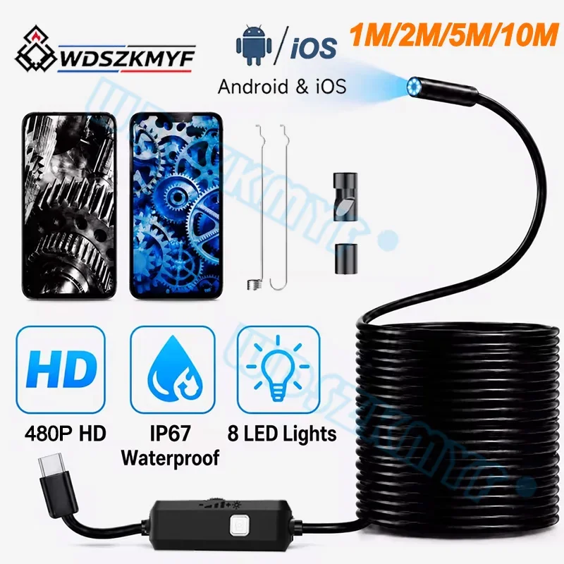 8mm Endoscope Automotive Boroscope Inspection Device Camera For Apple Iphone IOS Smart Phone Android Type C Cars Mobile