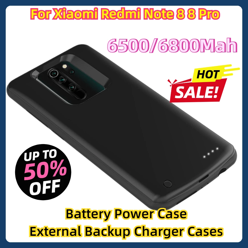 For Xiaomi Redmi Note 8 8 Pro Battery Power Case External Backup Charger Cases 6500/6800Mah