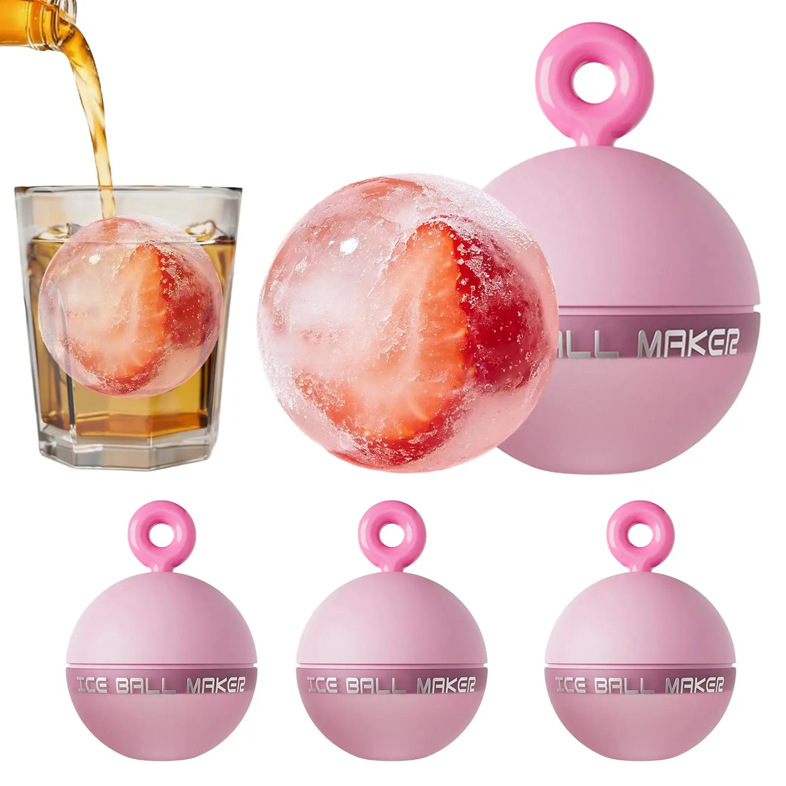 

Ice Sphere Mold 2.6 Inch 4 Piece Reusable Silicone Easy Release Round Ice Cubes Mold For Whiskey Cocktail Coffee Beer Cold