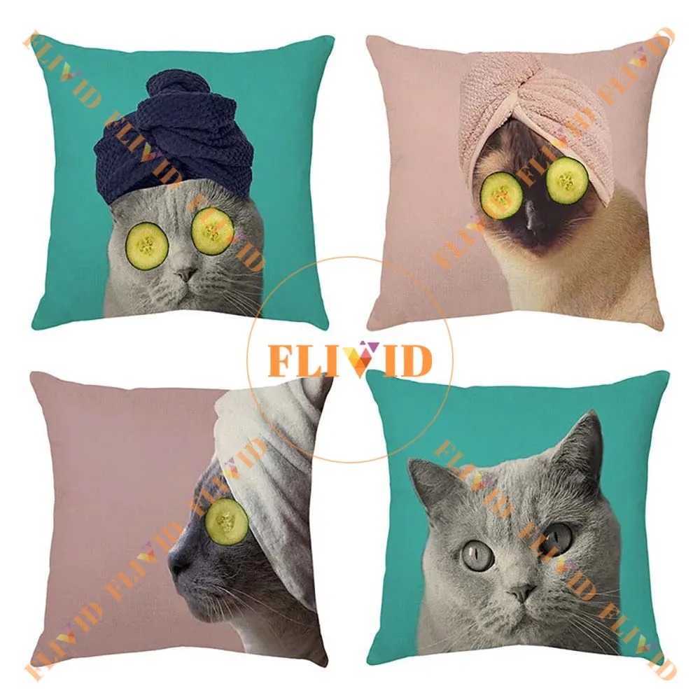 45X45cm Cute Cat Print Pillow for Home Decor, Animals Printed Sofa Cushion, Square Throw Pillows with inner