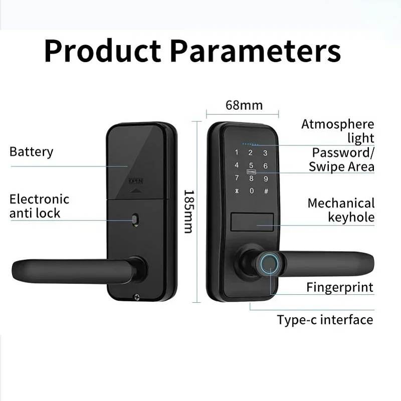 Tuya TTlock APP Smart Door Lock Fingerprint Door Lock Password Fingerprint IC Card Key Remote Unlock Eletronico Digital 도어락