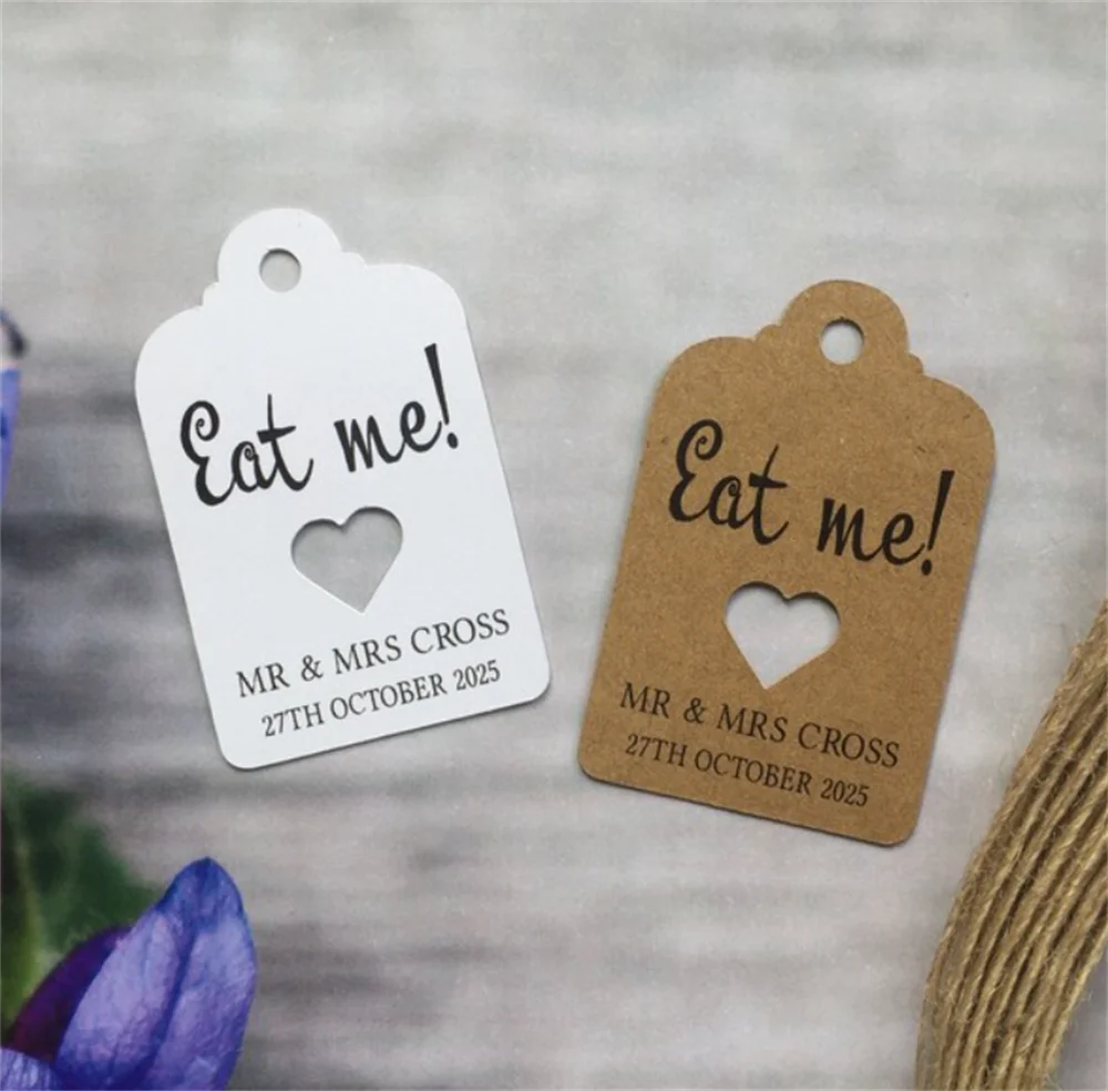 50pcs Personalised Drink Me Eat Me Wedding Favour Tags Thank You Christmas special day Tag Birthday Hen Baby Shower Christening