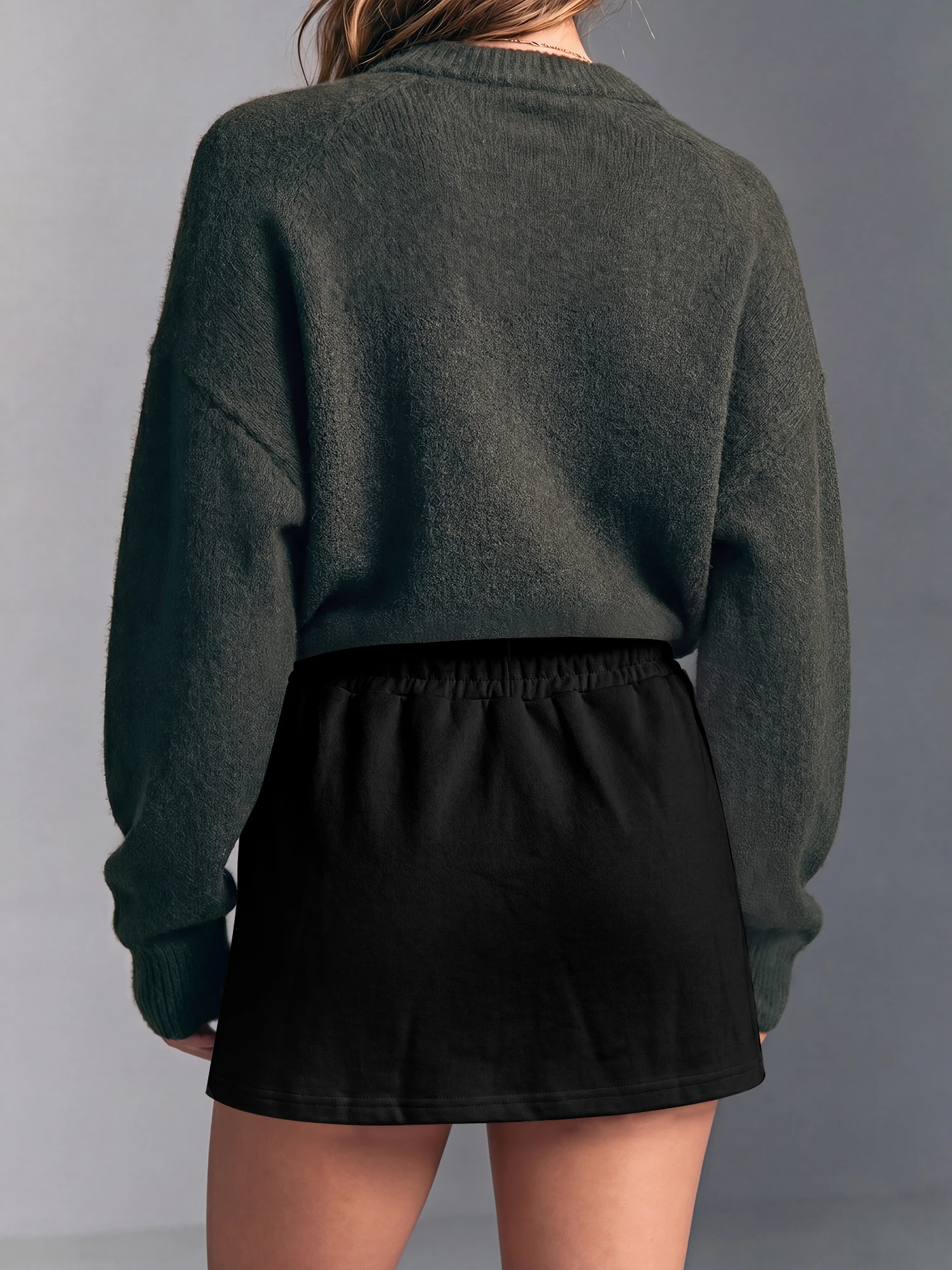 Figure Flattering A Line Sweat Skirt Ladies Drawstring Elastic Waist Solid Pocket Loose Hip Hide Sports Skort