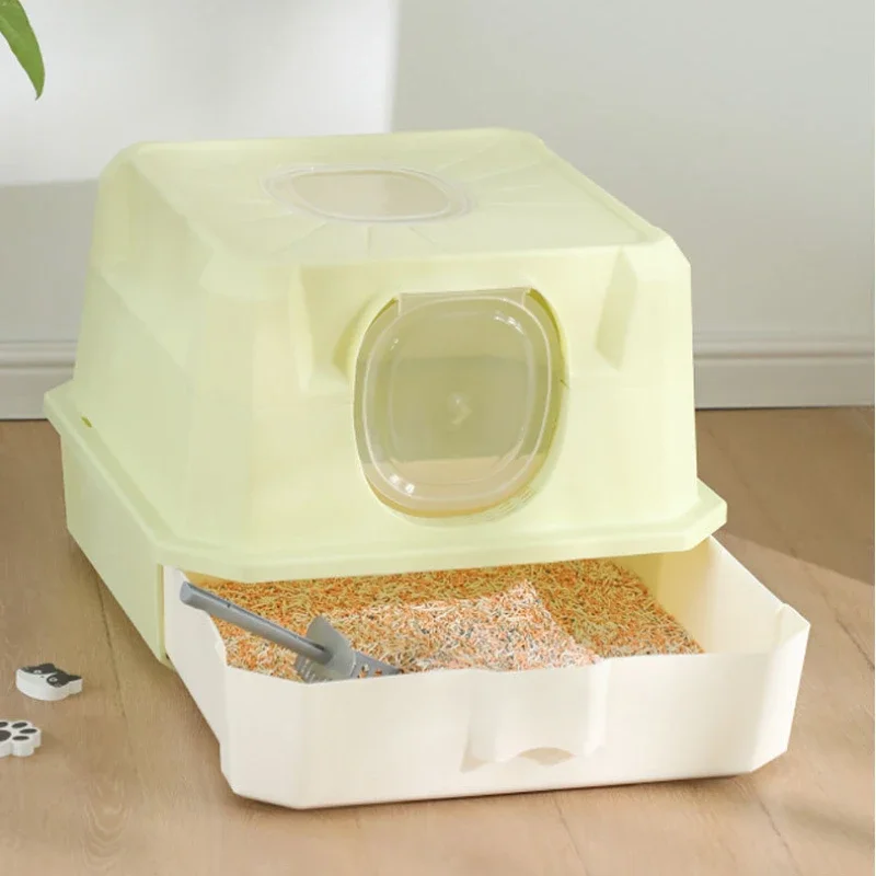 Air Cabin Inspired Cat Litter Box Dust and Odor Insulating Fully Enclosed Sandbox Easy To Clean Design for Modern Pet Owners