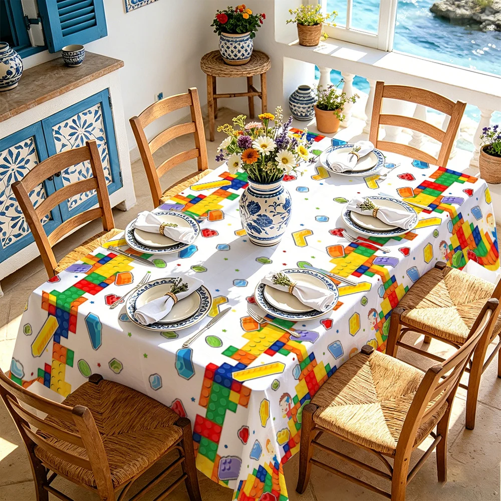 Tablecloths 1pc - Building Block Theme Tablecloth, Birthday Table Cover, Decorative Tablecloth, Party Decoration