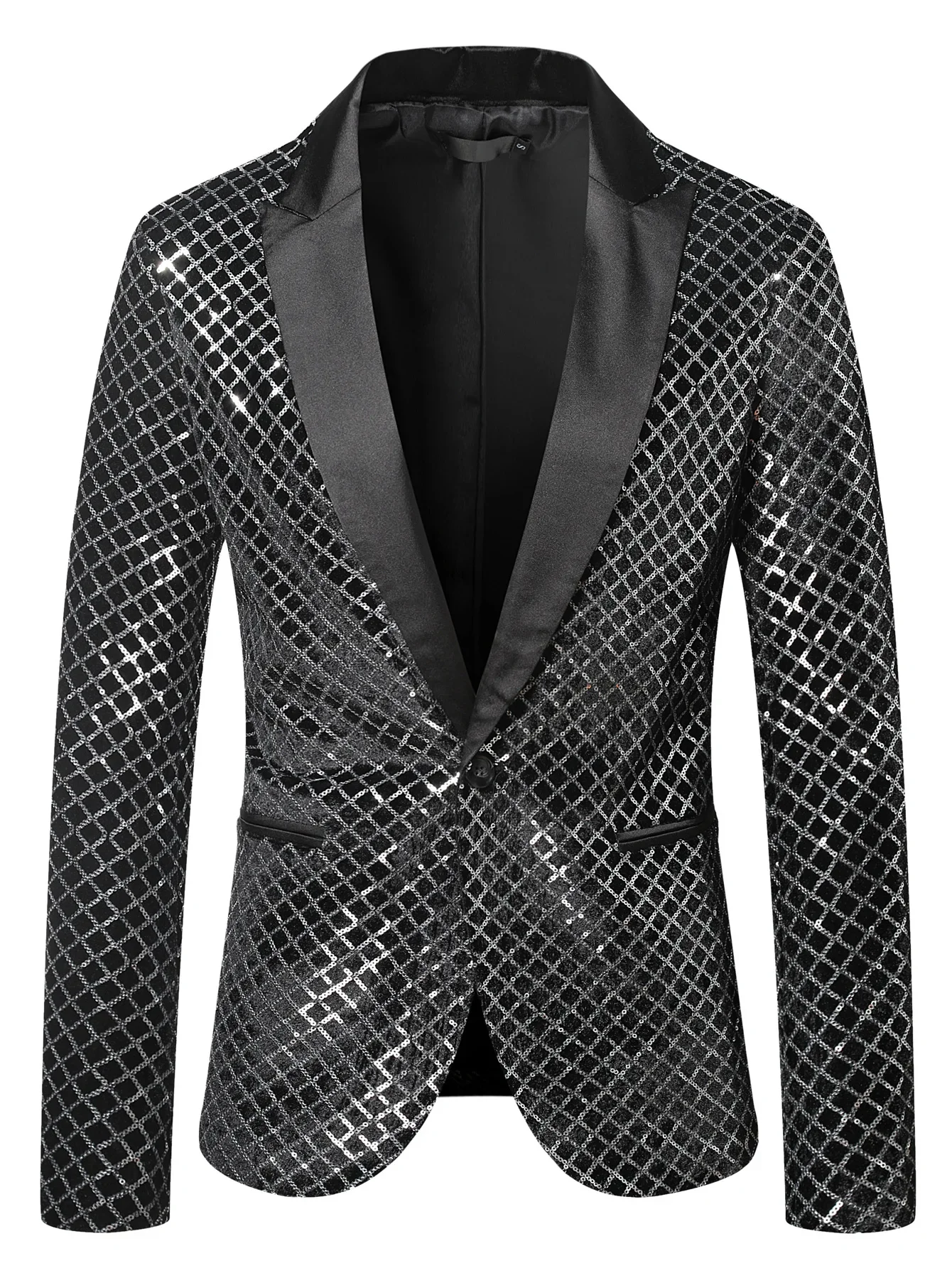 

Glitter Embellished Blazer Groom Jacket Stylish Men One Button Shiny Plaid Tuxedo Blazers Mens Nightclub Prom Stage Costumes