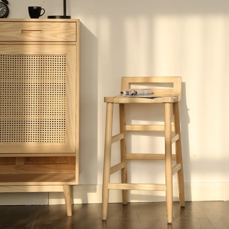 

Simple solid wood woven seat cushion restaurant bar chair mortise and tenon personalized bar chair