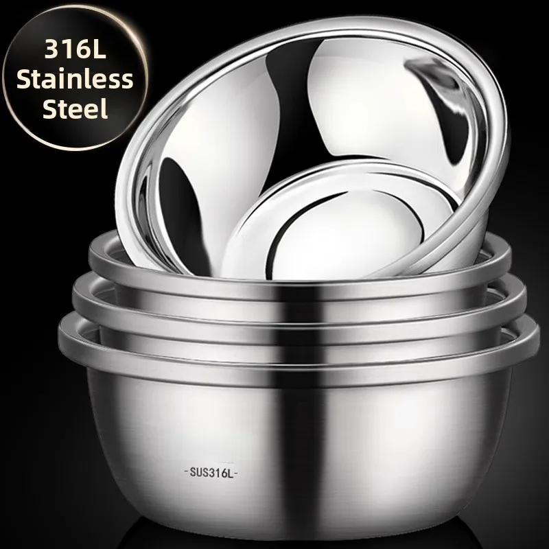 

Очень толстая круглая миска из нержавеющей стали 316L для мытья овощей, варки рыбы, мытья ног, приготовления специй, многоцелевая