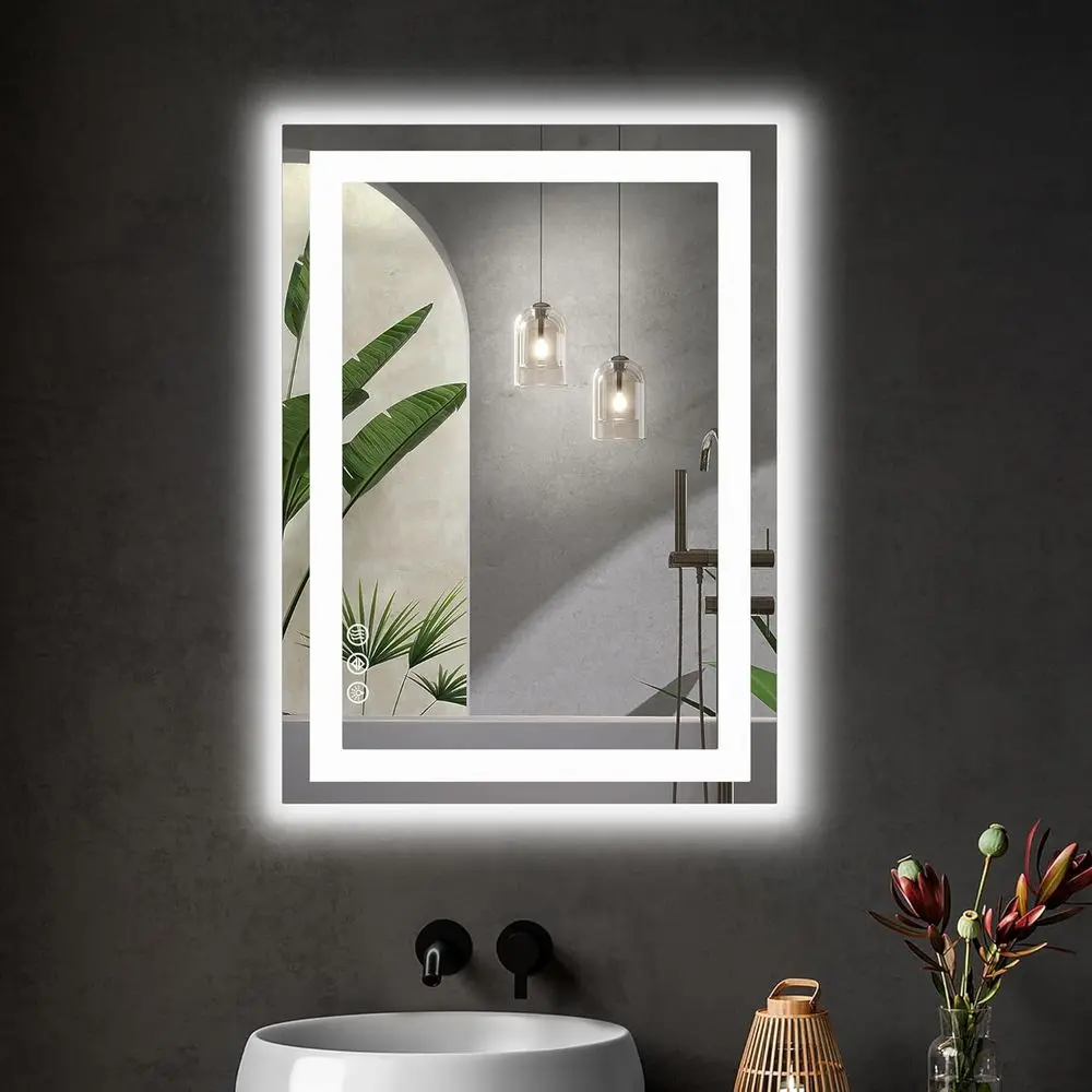 

20x28 Inch LED-Illuminated Bathroom Mirror with Front Light, Backlit, Smart Memory, and Anti-Fog Feature - White