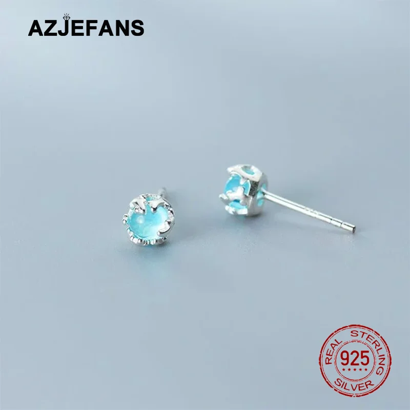 AZJEFANS 925 Sterling Silver Christmas Antlers Blue Crystal Stud Earrings Fine Jewelry Gift