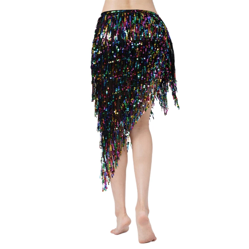 Bauchtanz-Hüfttuch für Damen, Pailletten-Quasten-Wickelrock, Asymmetrischer Hüftgürtel, Glänzender Schimmerrock für Festival, Party, Aufführung, Y2K-Tanz – Detail 4