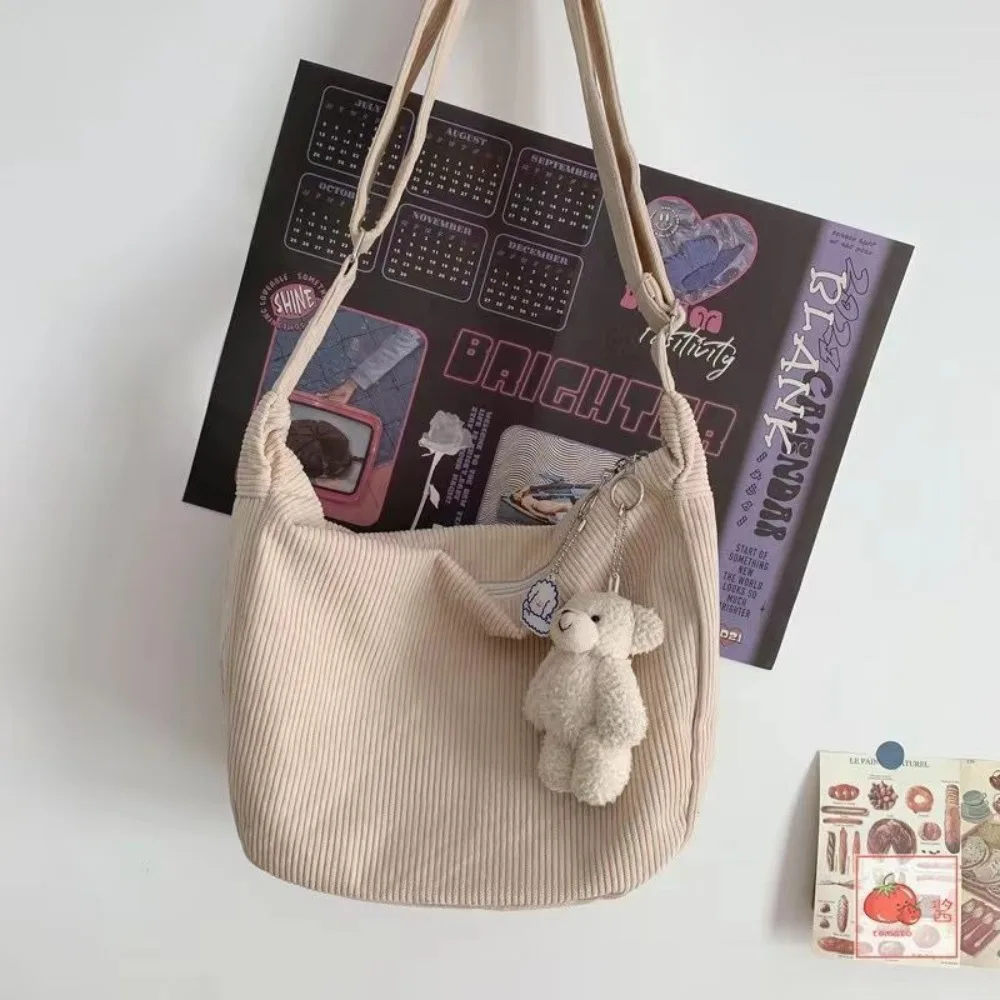 1PC Einfarbig Cord Umhängetasche Mode Koreanische Casual Schulter Tasche Große Kapazität Faul Stil Handtasche Für Frauen