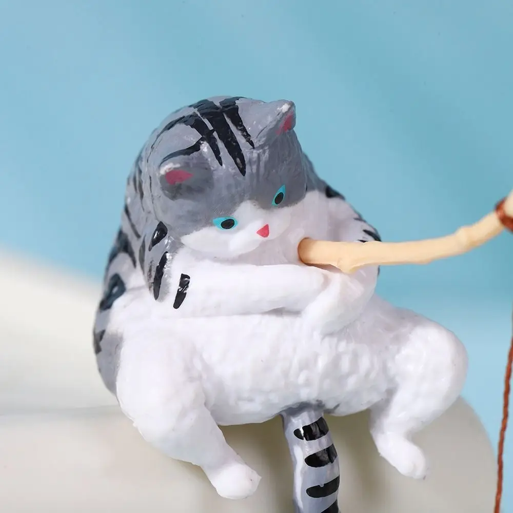 Miniature Fishing Cat Ornament Resin Cartoon Style Aquarium Decoration Hanging Design Creative Design Fish Tank Ornament