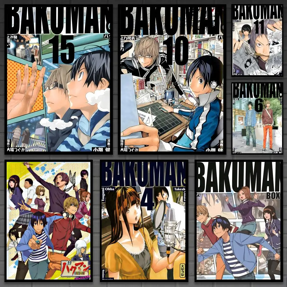 Póster clásico de anime b-Bakuman, arte de pared versátil HD resistente al agua, decoración autoadhesiva para cualquier espacio, regalo ideal
