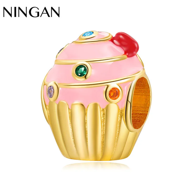 

NINGAN Cute Ice Cream Charm Food Beads Fit Women Bracelet 925 Sterling Silver Diy Charms Fine Jewelry with Box