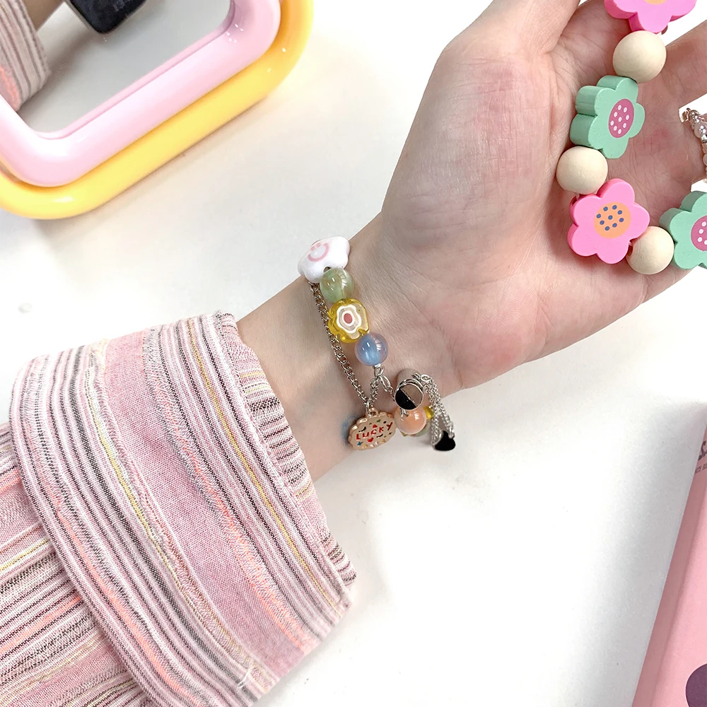 Cute Women Strap for Apple Watch Band 40mm 41mm 44mm 45mm 42mm 49mm Resin Beads Bracelet for Iwatch 8 7 6 5 4 Se 3 Ultra Correa