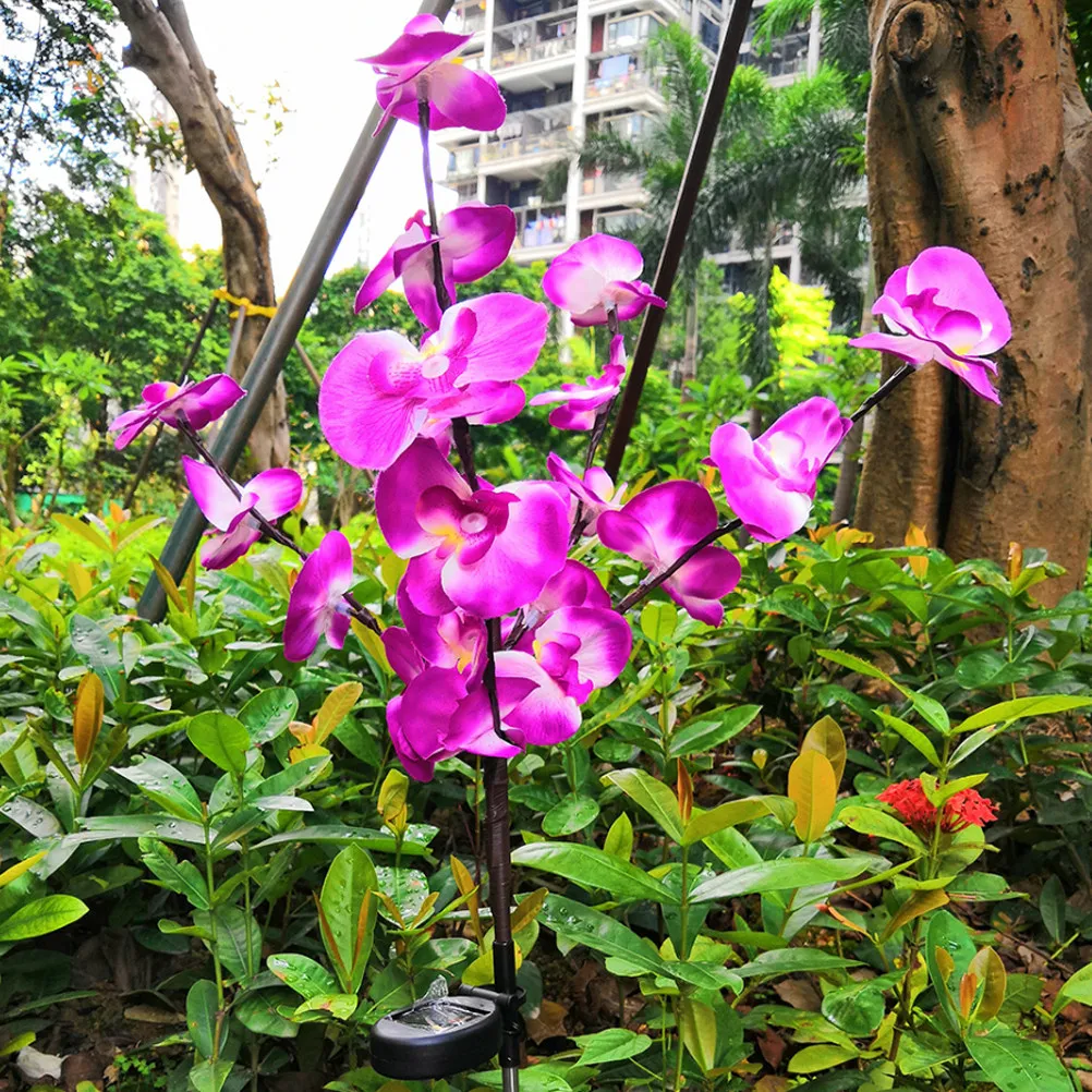 2個入り-ソーラー蘭型ガーデンランプ-耐久性のある屋外ソーラーパスウェイヤード私道景観用プラグライト