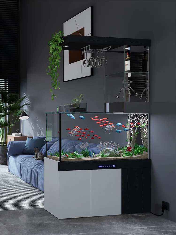 2026 new fish tank living room small ecological TV cabinet next to the bottom filter glass tank intelligent ancient light luxury