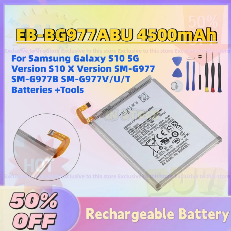 

EB-BG977ABU 4500mAh 3.85V Battery For Samsung Galaxy S10 5G Version S10 X Version SM-G977 SM-G977B SM-G977V/U/T Batteries +Tools